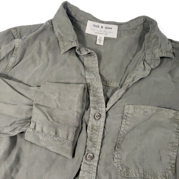Cloth & Stone (Anthropologie)‎ Army Green 3/4 Sleeve Blouse Cottagecore Bohemian - Picture 1 of 5